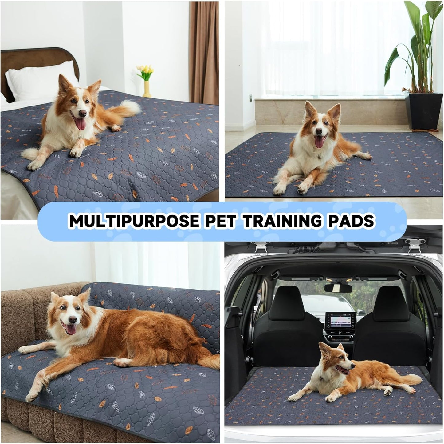 Sunheir Washable Pee Pads for Dogs Large 48" x 48" 2-Pack Reusable Puppy Pads Pet Training Pads, Absorb Dog Mats, Whelping Pad, Non-Slip Protects Against Urine Leakage (Leaves - Pink, 48x48)