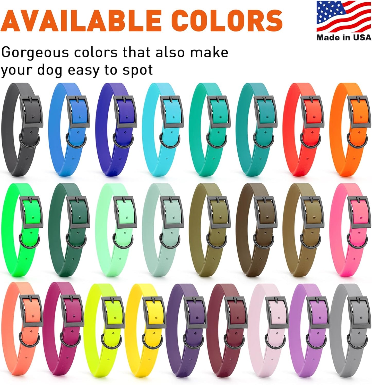 Dogline Biothane Waterproof Dog Collar Strong Coated Nylon Webbing with Black Hardware Odor- Proof for Easy Care Easy to Clean High Performance Fits Small Medium or Large Dogs, Sage Green