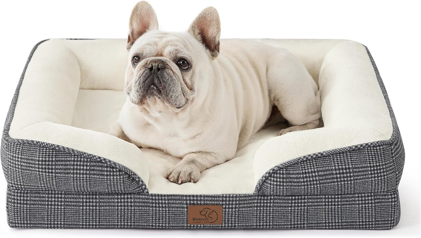 Bedsure Orthopedic Dog Bed Medium Size Dogs - Washable Medium Dog Cat Bed Waterproof, Comfort Pet Couch Sofa with Washable Removable Cover, Pets Bed with Nonskid Bottom, Argyle Black-Checks, 28"