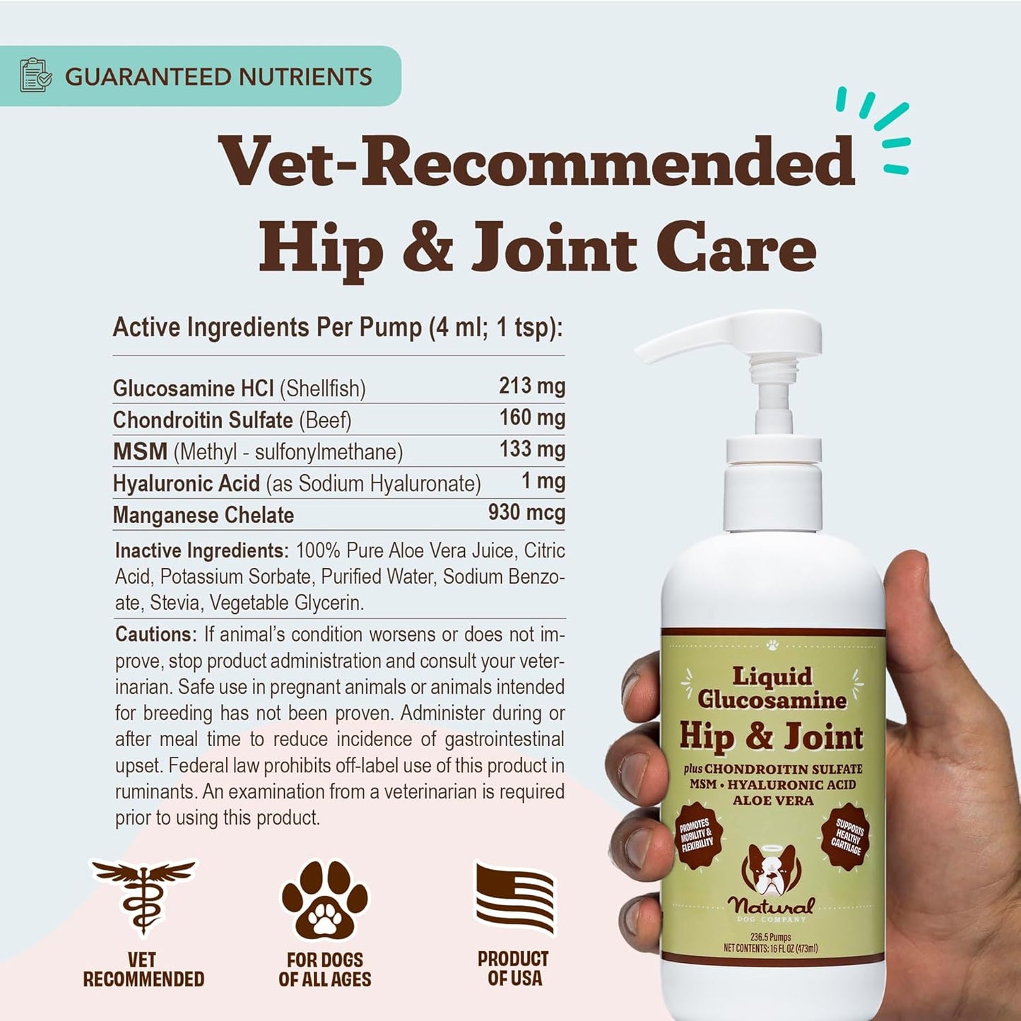 Natural Dog Company Liquid Glucosamine for Dogs, Hip & Joint Oil, Extra Strength Cartilage, Joint Supplement for Dogs, Helps Mobility, Eases Occasional Stiffness, Glucosamine Chondroitin, 32 oz.