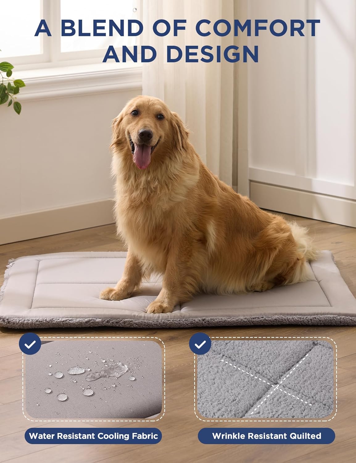 Joydeco Low Profile Dog Crate Mat Reversible Bed Pad, Washable Dog Pad Mat with Ultra Soft Fleece, Compact Design Kennel Beds Mats for Large Medium Small Pets, 36" x 27" Dark Gray