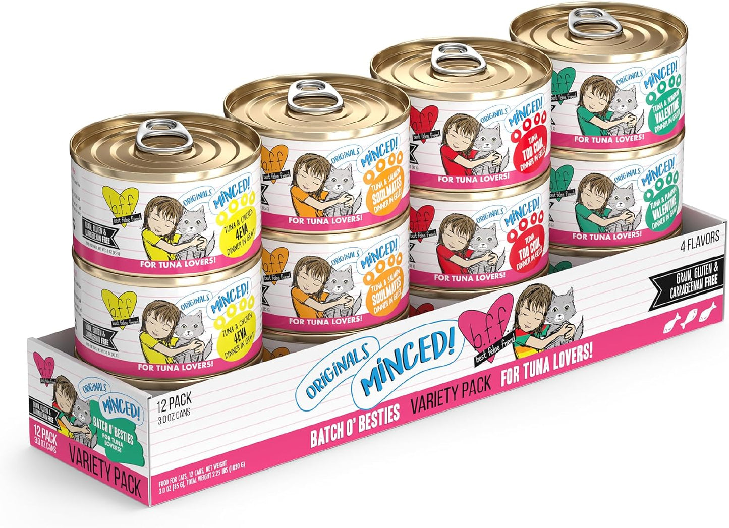 Weruva BFF Minced Natural Wet Cat Food, Batch O Besties Variety Pack, 3oz Can, Pack of 12