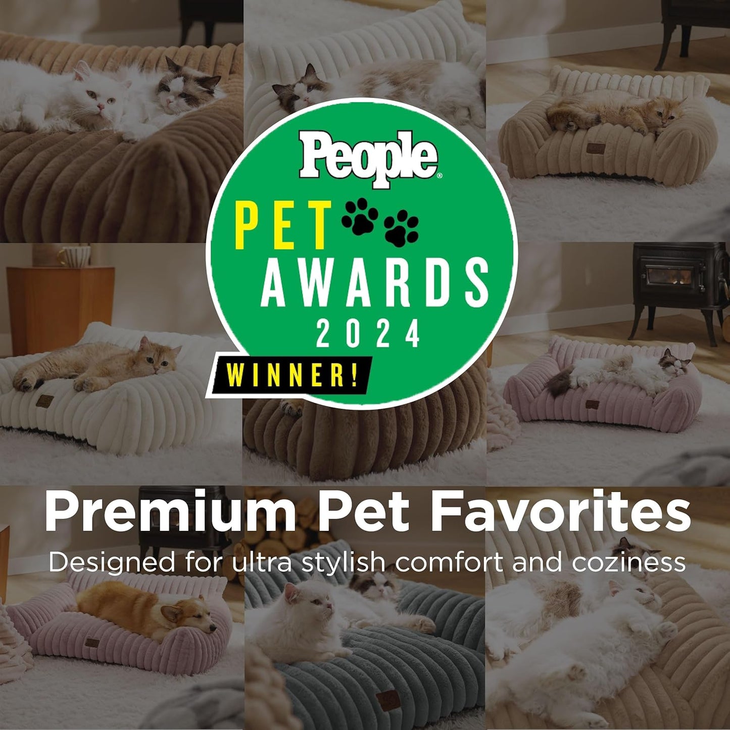Bedsure Cute Cat Couch for Pets - Fluffy Dog Bed Medium Size Dog with Premium Soft Corduroy Fleece, Pet Sofa with Removable Washable Cover, Supportive Couch Bed for Small Medium Dogs, 30inch, Cream