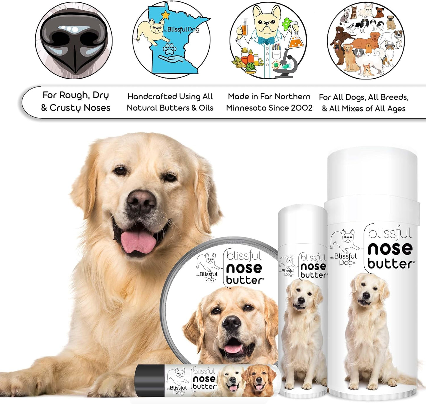 The Blissful Dog Golden Retreiver Unscented Nose Butter - Dog Nose Butter, 0.50 Ounce