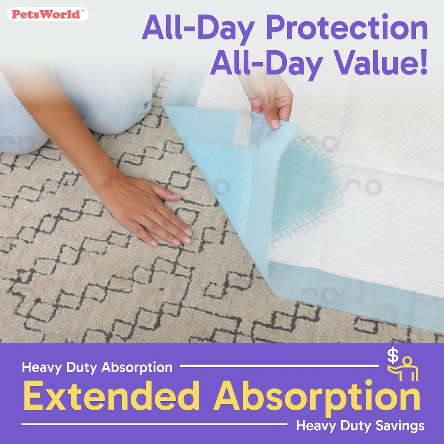 PETSWORLD Enormous Dog Training & Potty Pads, 37x54 inch - Tear Resistant with Strong Leak-Proof Backing, Optional Adhesive Tape, 100 Count