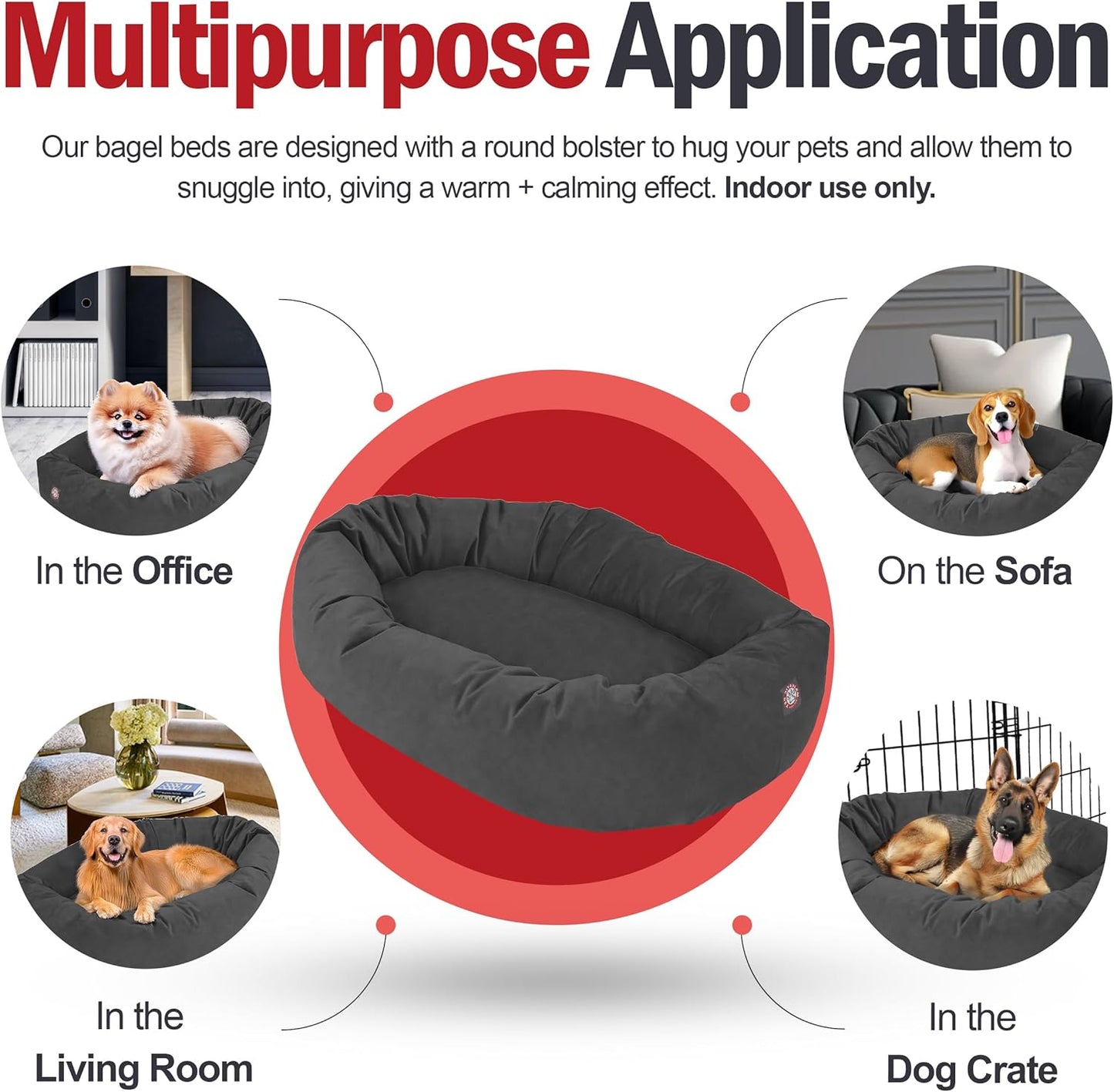 Majestic Pet 24 Inch Suede Calming Dog Bed Washable 24x19x7 (Inch) – Cozy Soft Round Donut Dog Bed with Spine Support for Dogs to Rest Their Head - Pet Bed Small – Gray (2025)