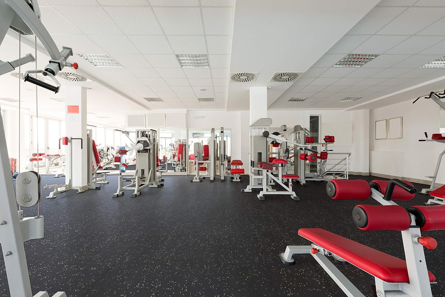 Genaflex Rubber Gym Floor Mat - 8mm Thick - Heavy Duty Commercial Protective Gym Flooring Roll (10% Red, 4' X 10')