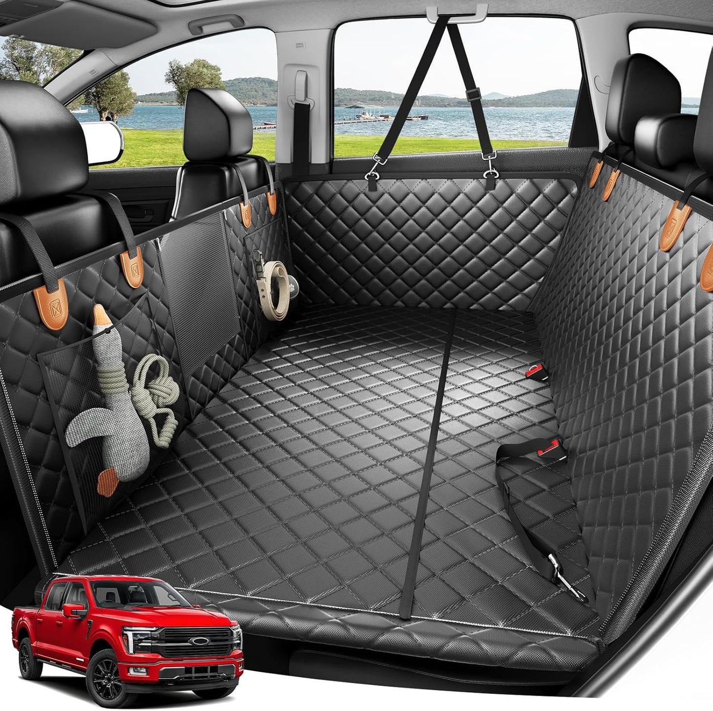 Zanch 2025 Upgraded Dog Car Seat Cover, 400 lbs Heavy Duty Hard Bottom, Waterproof & Anti-Scratch Back Seat Protector, Nonslip Pet Hammock Extender for Large Trucks, SUVs, Vans, XL-Orange
