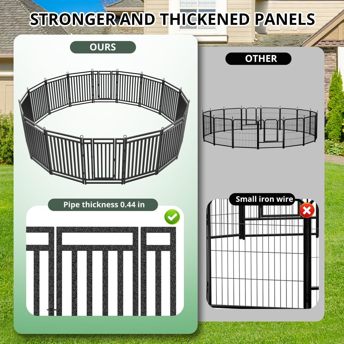 Dog Fence Outdoor Indoor, 32" Inch Height 16 Panels Dog Playpen for Large/Medium/Small Dogs Metal Dog Pen for Yard Camping and RV | Black-Silver