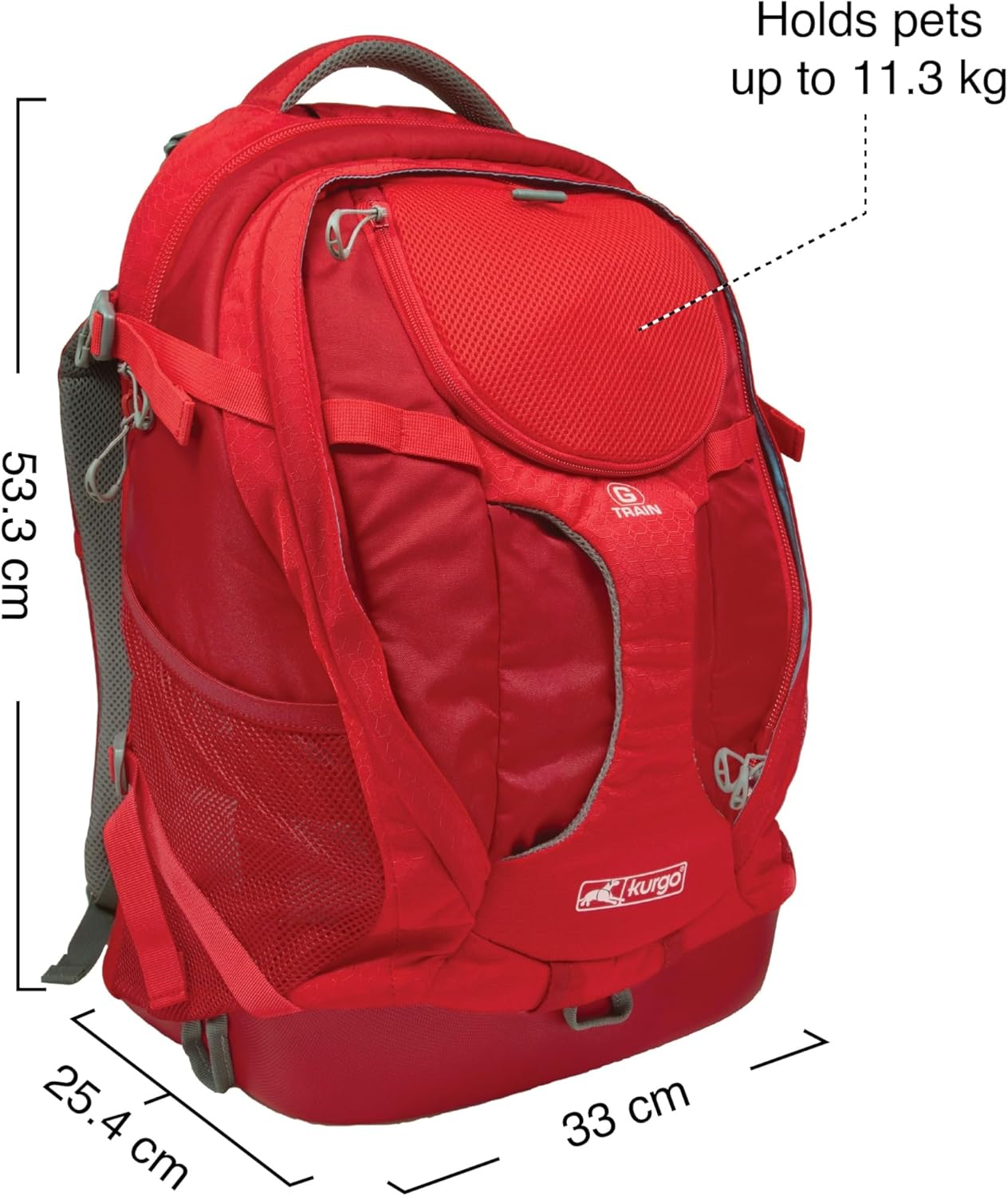 Kurgo G-Train - Dog Carrier Backpack for Small Pets - Cat & Dog Backpack for Hiking, Camping or Travel - Waterproof Bottom - Red