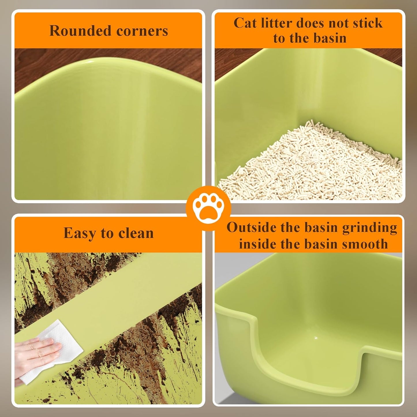 Large Cat Litter Box with High Sides, Open Kitty Litter Boxes Anti-Splashing for Indoor Cat Low Entry Cat Litter Pan for Small and Elderly Cats, Tool-Free Assembly(19.7” * 15.76” * 8.67” Green)
