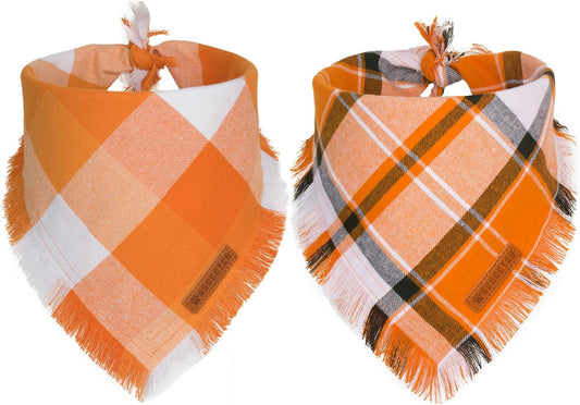 ADOGGYGO Fall Dog Bandanas, Halloween Thanksgiving Pet Bandana, Multiple Sizes Offered, Orange Plaid Fall Holiday Bandana for Extra Large Dogs Pets (X-Large)