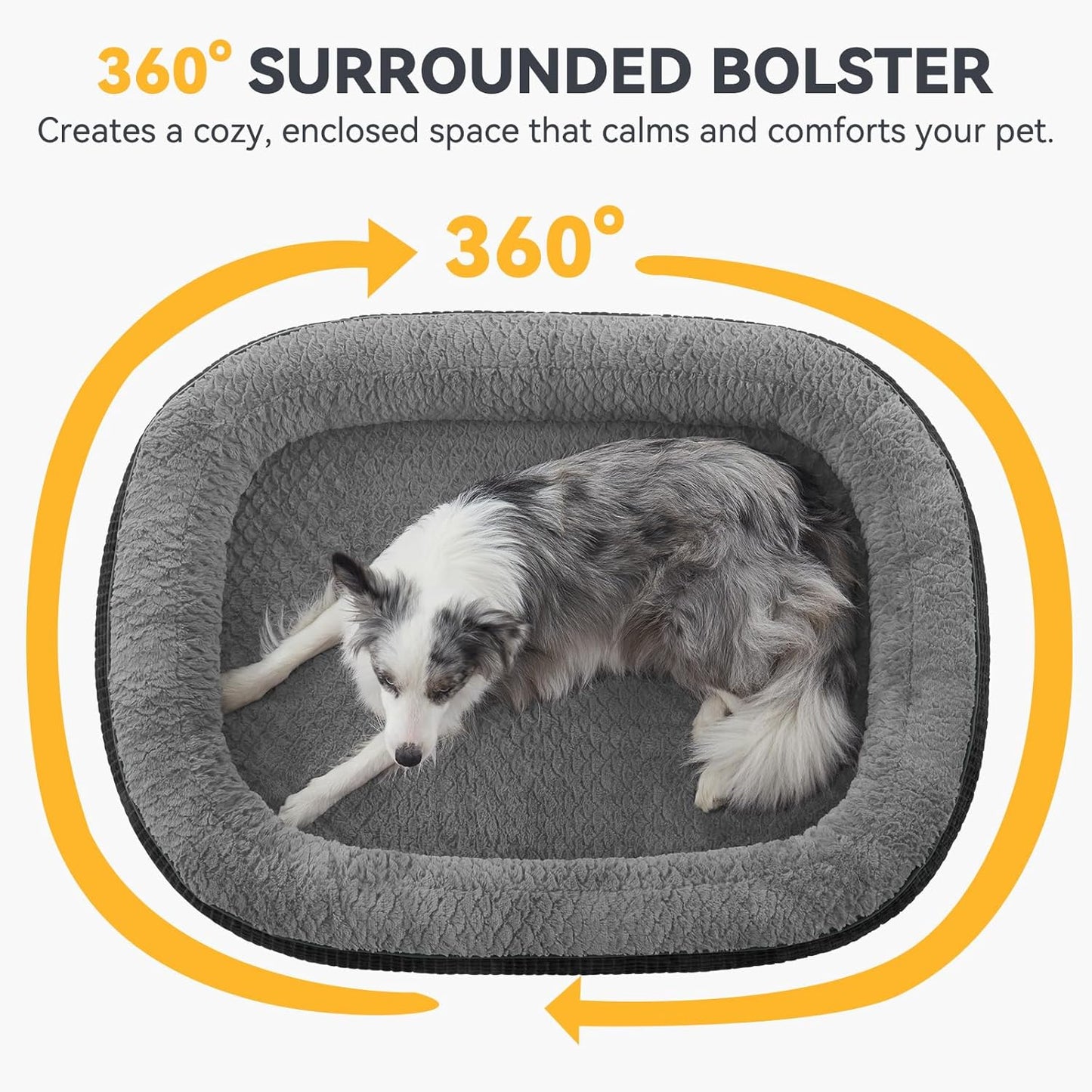 JOEJOY Orthopedic Dog Beds Large Sized Dog, Egg-Crate Memory Foam Pet Couch Bed with Bolster Sides, Waterproof Lining, Removable Washable Cover & Non-Slip Bottom, Black