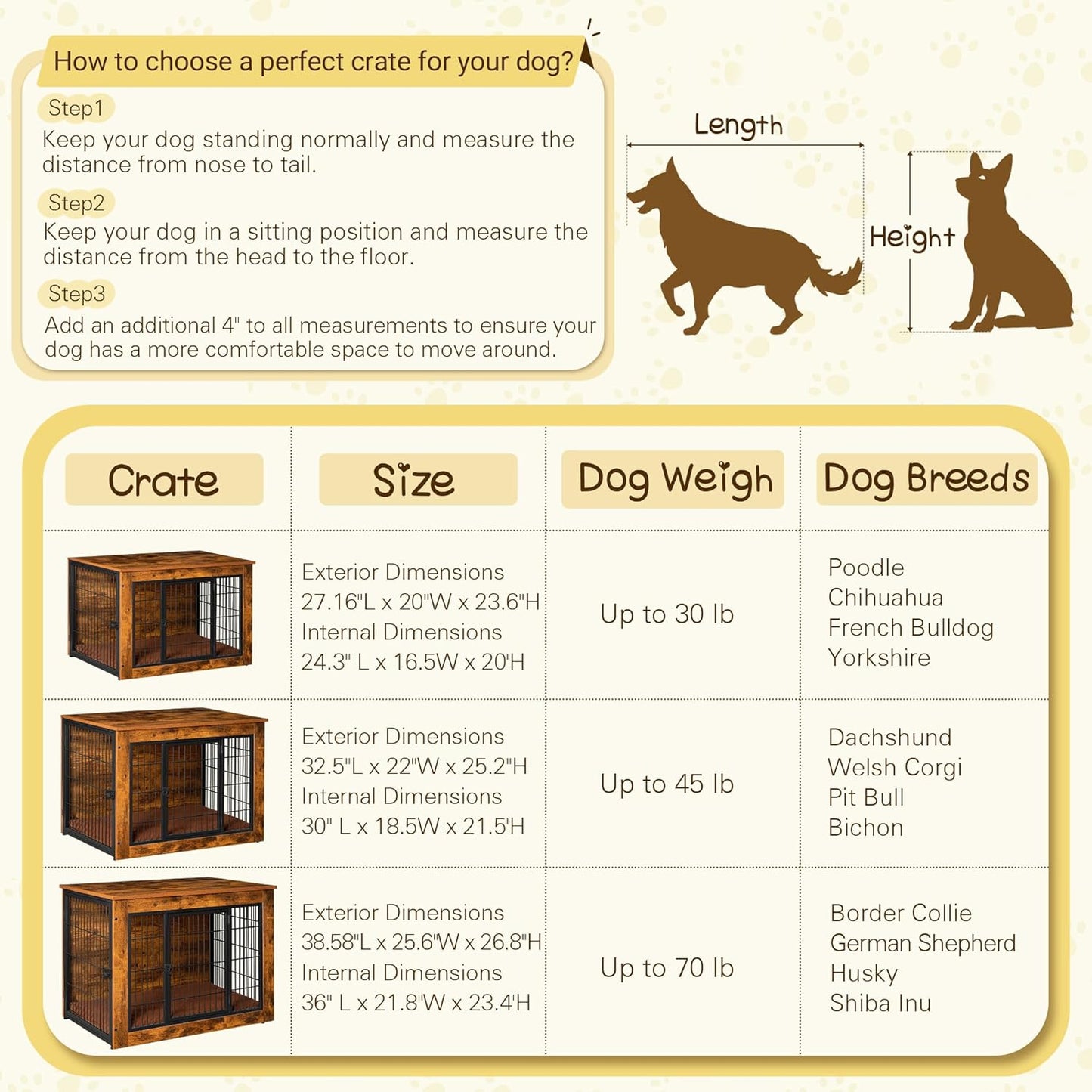 Bigrab Dog Crate Furniture with Thick Cushion, Side End Table Wooden Dog Cage with Double Doors, Chew-Resistant Dog Kennel Dog House Indoor for Small to Large Dog, L