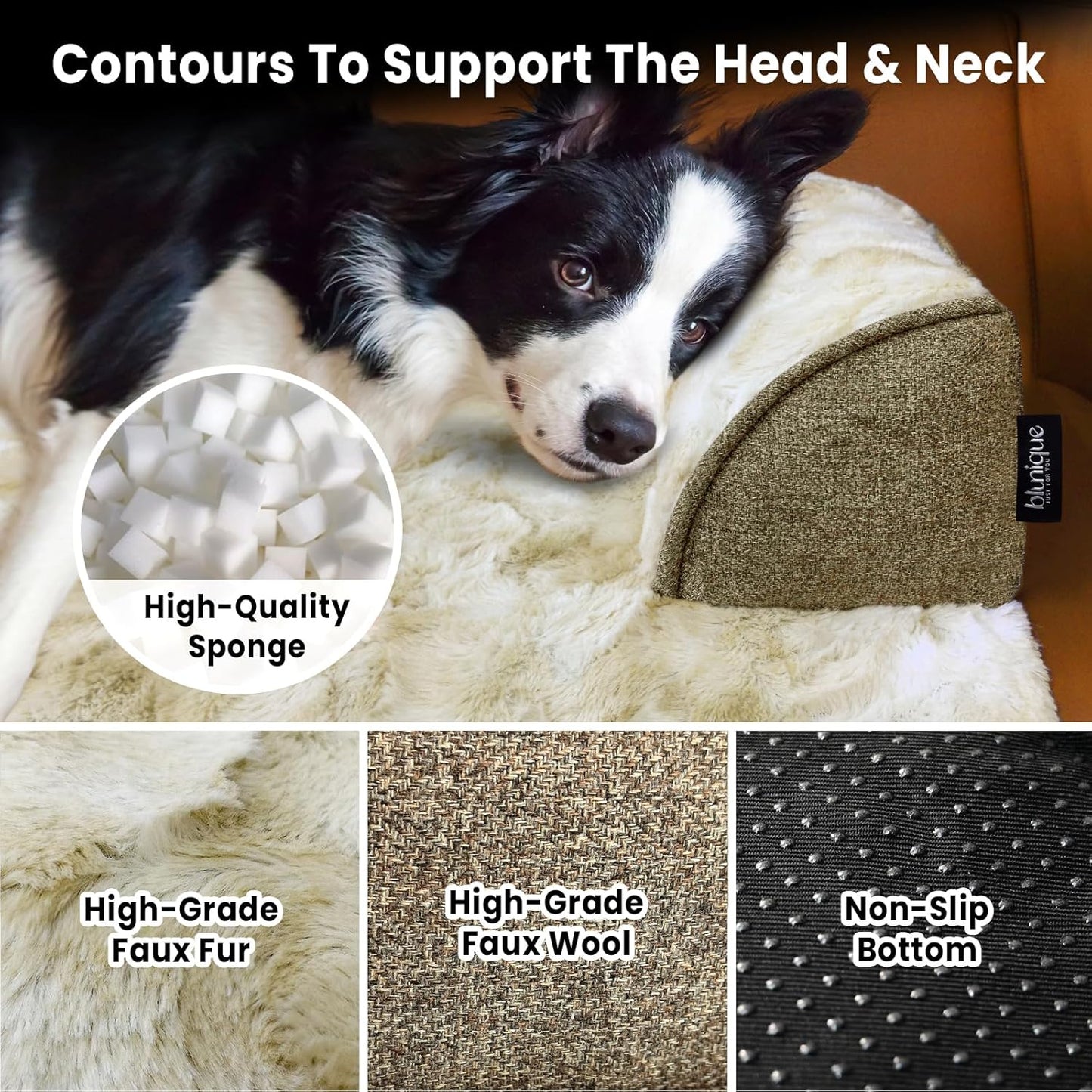 Calming Extra Large Dog Couch Bed, 45 x 37 inch Waterproof Removable Pet Mat Couch Cover for Furniture Protector, Non-Slip Fluffy Pelsbarn Dog Bed for Couch, Sofa, Car - Tie-Dye Khaki