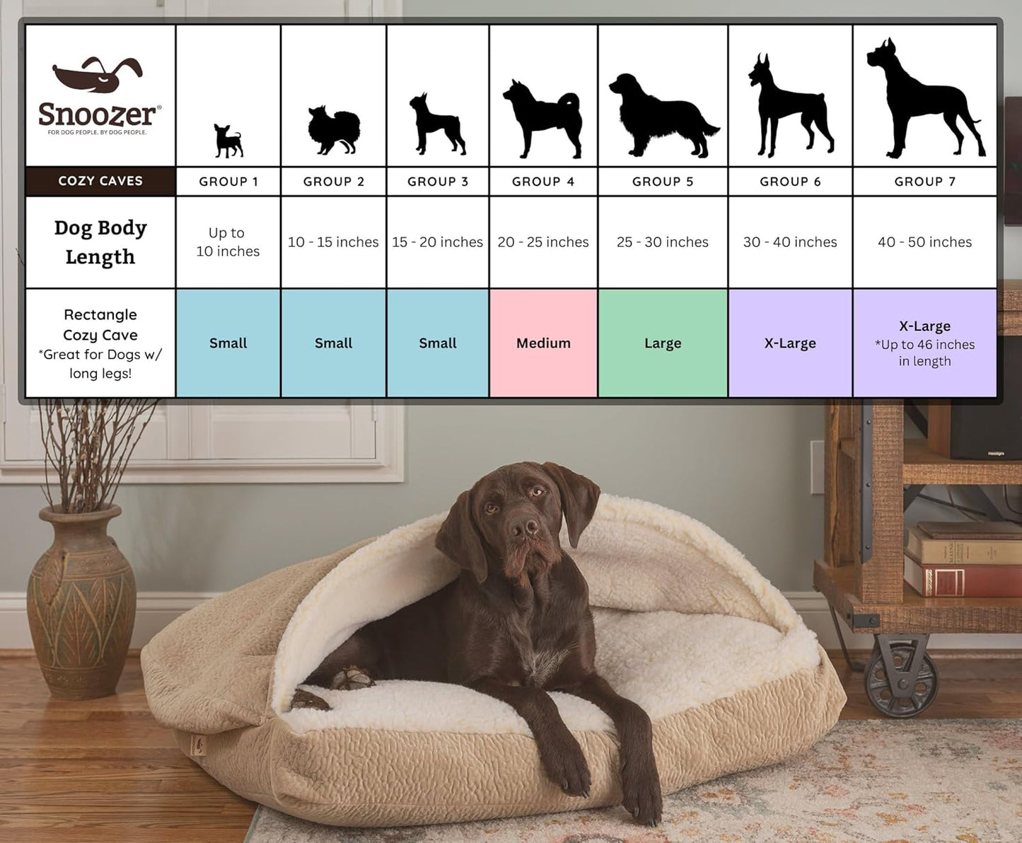 Snoozer Pet Products Luxury Rectangle Cozy Cave, Wag Collection, Extra Large, Ramey Oxford