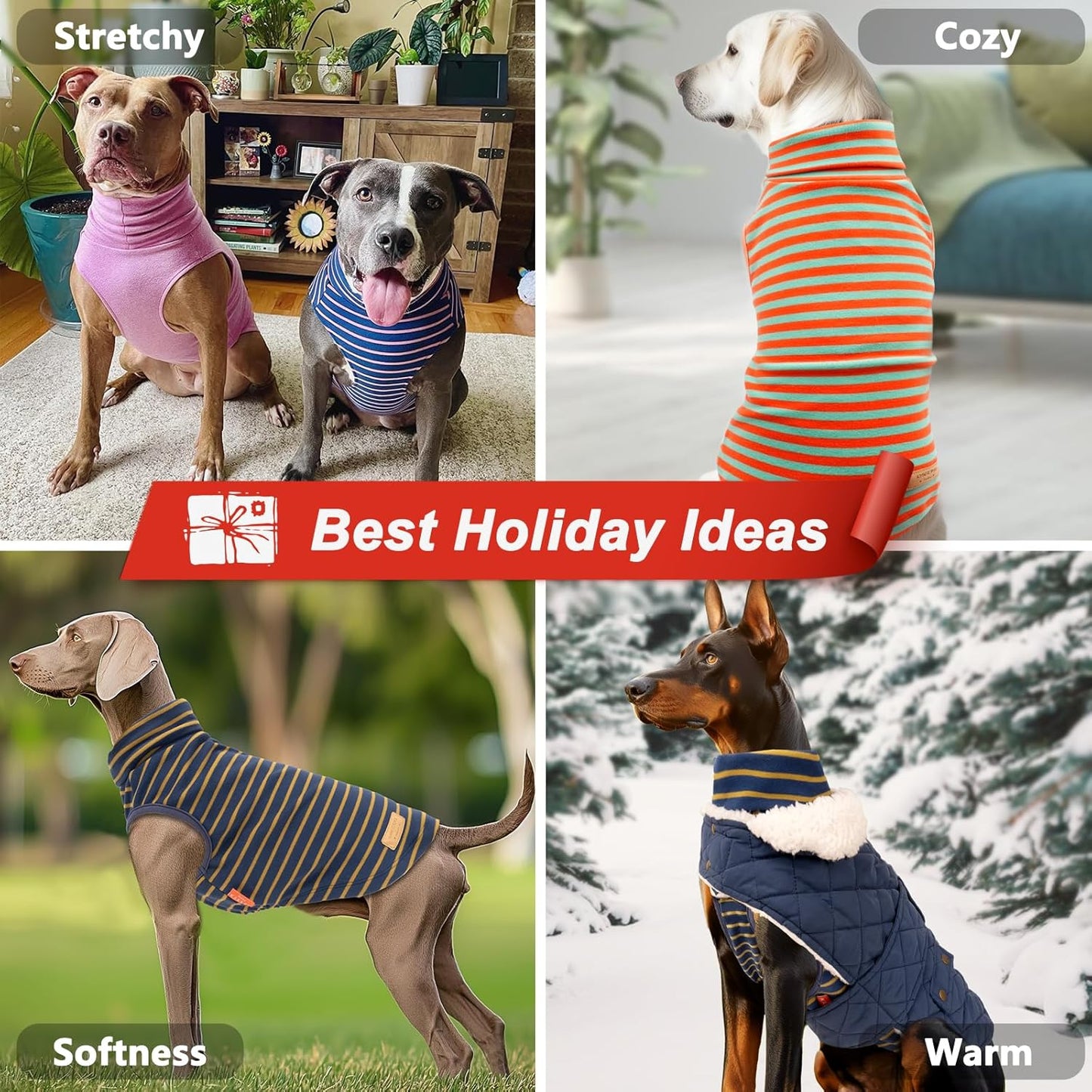 KYEESE 2Pack Dog Sweater Soft Dog Sweaters for Medium Dogs Boy Stretchy Large Pet Sweater Turtleneck Dogs Clothes Pullover Pets Sweatshirt Warm Pet Coats