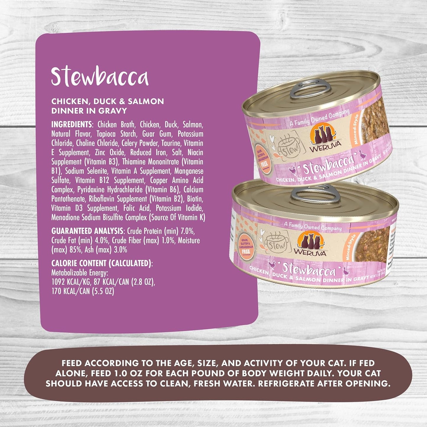 Weruva Classic Cat Stews!, Stewbacca with Chicken, Duck & Salmon in Gravy, 2.8oz Can (Pack of 12)