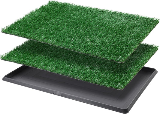 LOOBANI Dog Grass Pad with Tray Large Dog Litter Box, Indoor Potty for Apartment and Patio Training, with 2 Packs Fake Grass Pee Pads for Replacement (Tray Potty 23.6 * 35.5inch)