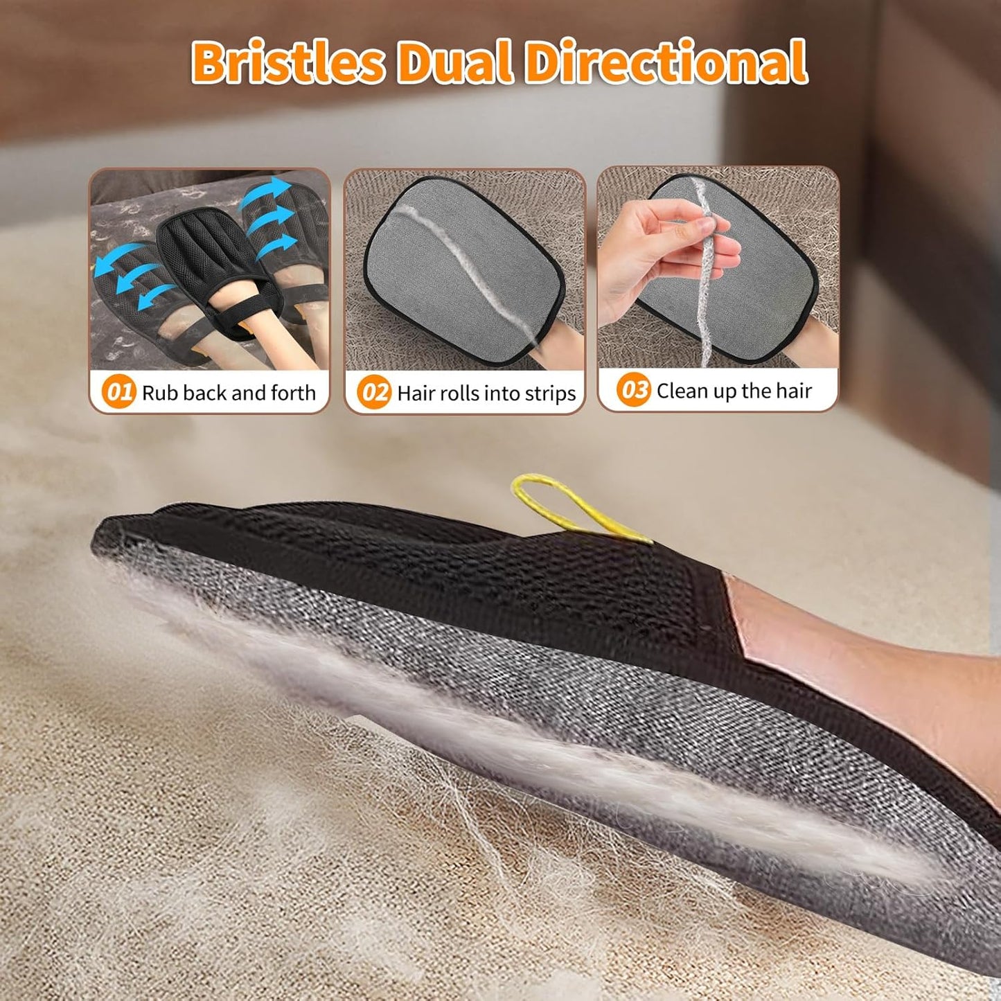 2Pcs Pet Hair Removal Glove for Cats & Dogs, 2025 Newly Upgraded Five-Finger Electrostatic Pet Hair Gloves, Reusable Pet Hair Remover Tool for Couch, Clothing, Car Seat,Carpet