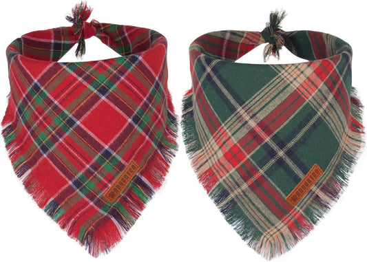 ADOGGYGO Christmas Dog Bandanas with Tassels Edges, Stylish Plaid Dog Christmas Scarf Bib, Multiple Sizes Offered, Plaid Bandanas for Small Dogs (Small)