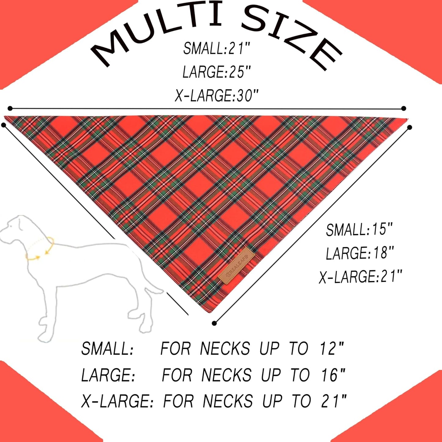 Realeaf Christmas Dog Bandanas 2 Pack, Reversible Red Green Plaid Dog Scarf, Xmas Pet Bandana for Boy and Girl, Premium Durable Fabric, Holiday Check Bandana for Small and Medium Dogs Pets (Small)
