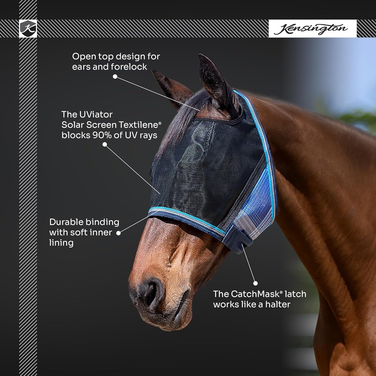 Kensington UViator CatchMask Horse Fly Mask with Web Trim UV Eye Protection Mask for Horse - XL, Imperial Jade