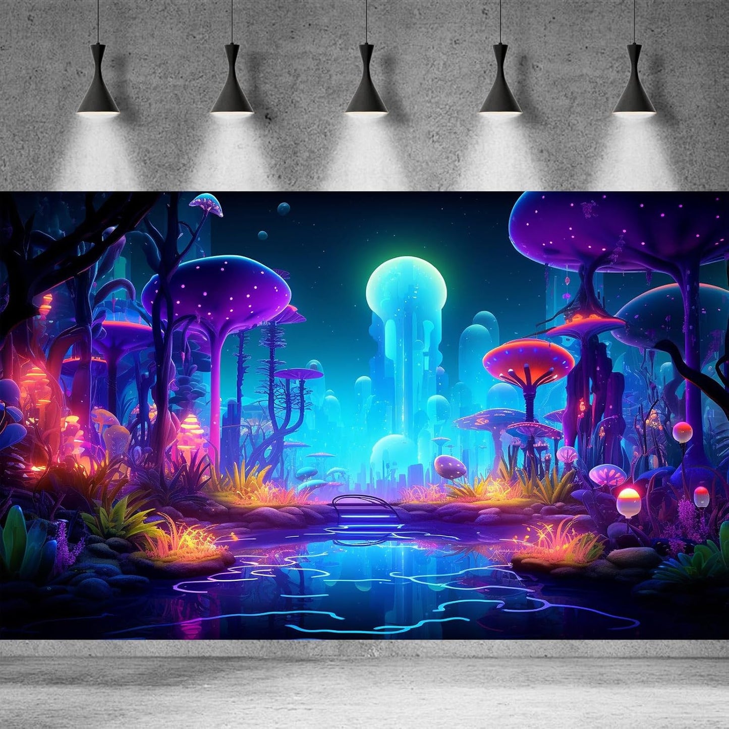 Fantasy Forest Aquarium Background Mysterious Plants Abstract Mushrooms Cartoon Style Forest Terrarium Backdrop Tranquil Stream Fish Tank Background Wallpaper Poster Decor Vinyl 36x24in