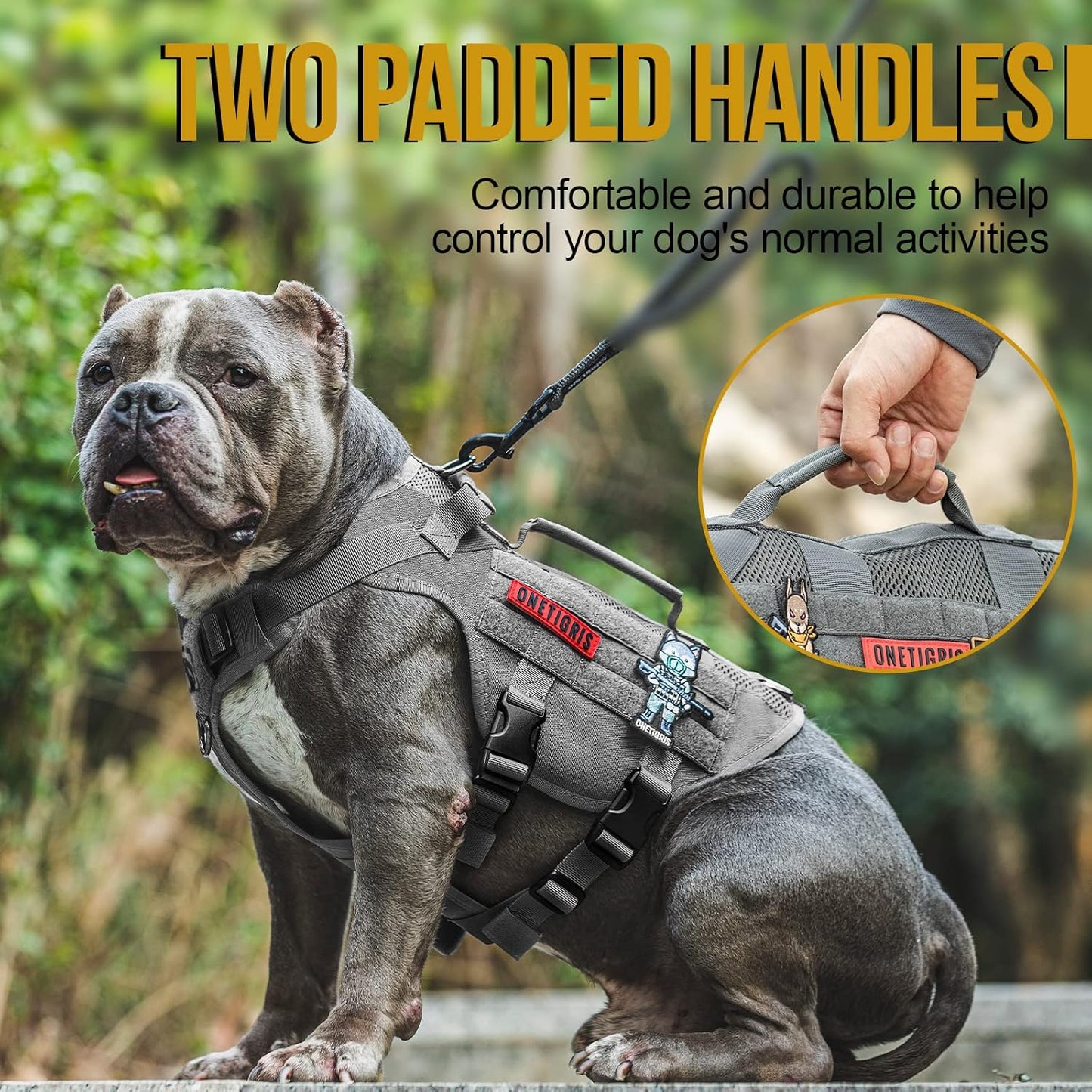 OneTigris Tactical Dog Harness for Small Dogs, No Pull Small Dog Vest Harness with Handles Breathable Military Dogs Molle Vests, Harness for Walking Hiking Training (Grey, XS)
