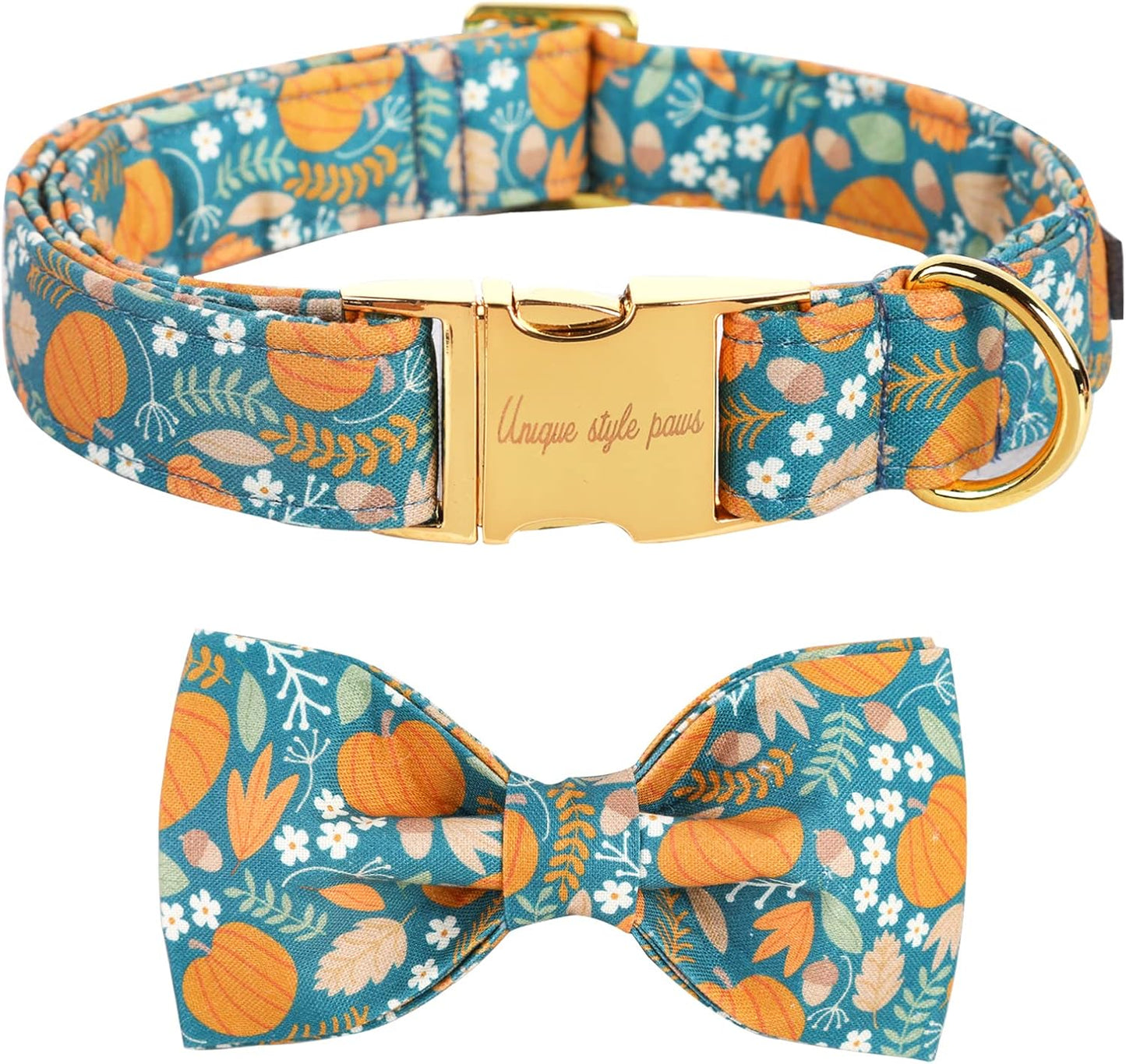 Unique style paws Halloween Dog Collar with Bow Tie Pumpkin Cotton Collar Adjustable Puppy Collar for Small Medium Large Dogs-L