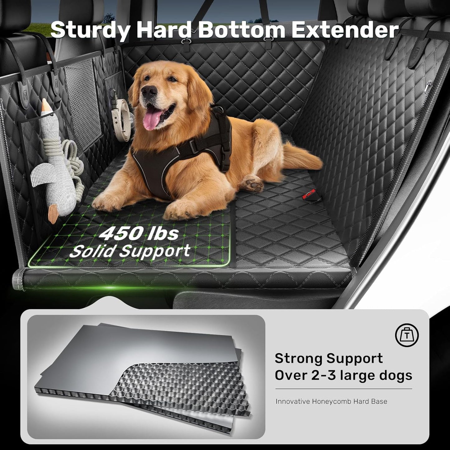 Zanch 2025 Upgraded Dog Car Seat Cover, 400 lbs Heavy Duty Hard Bottom, Waterproof & Anti-Scratch Back Seat Protector, Nonslip Pet Hammock Extender for Large Trucks, SUVs, Vans, XL-Black
