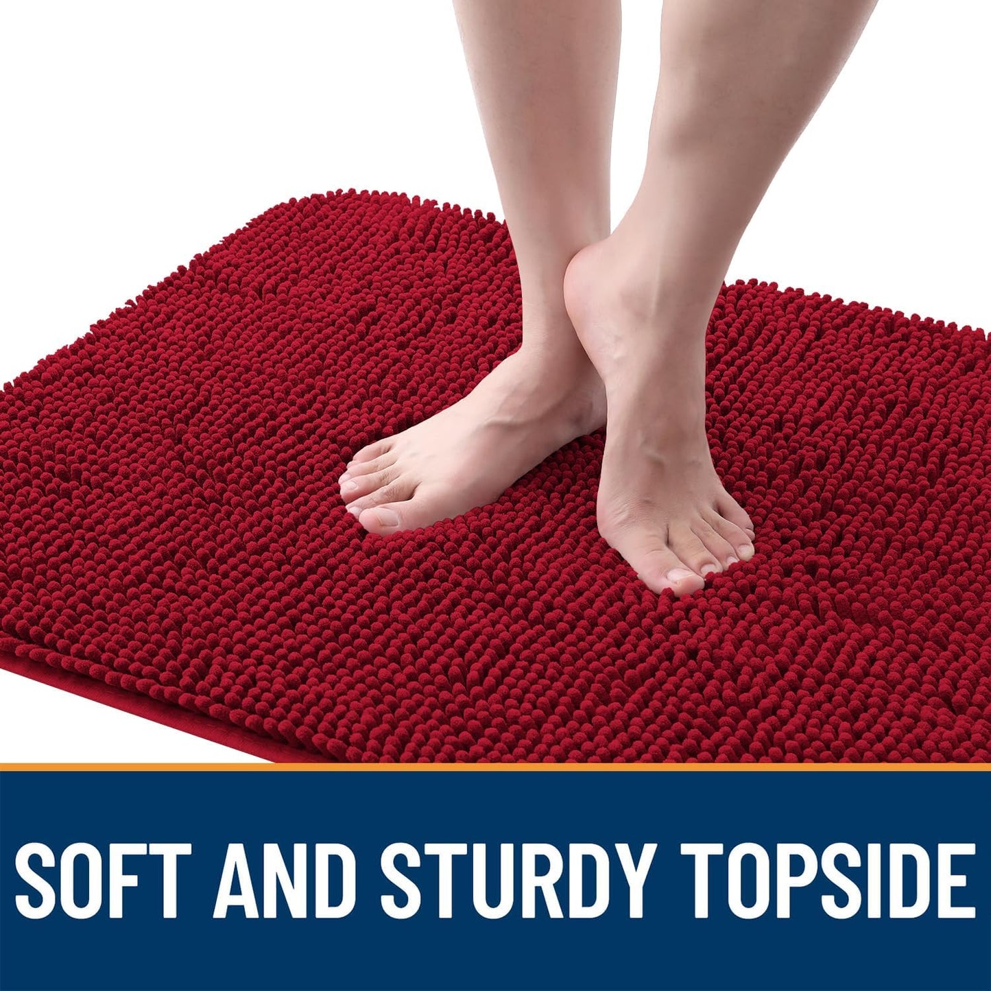 OLANLY Dog Door Mat for Muddy Paws 44x24, Absorbs Moisture and Dirt, Absorbent Non-Slip Washable Doormat, Quick Dry Chenille Mud Mat for Dogs, Entry Indoor Entryway Carpet for Inside Floor, Red
