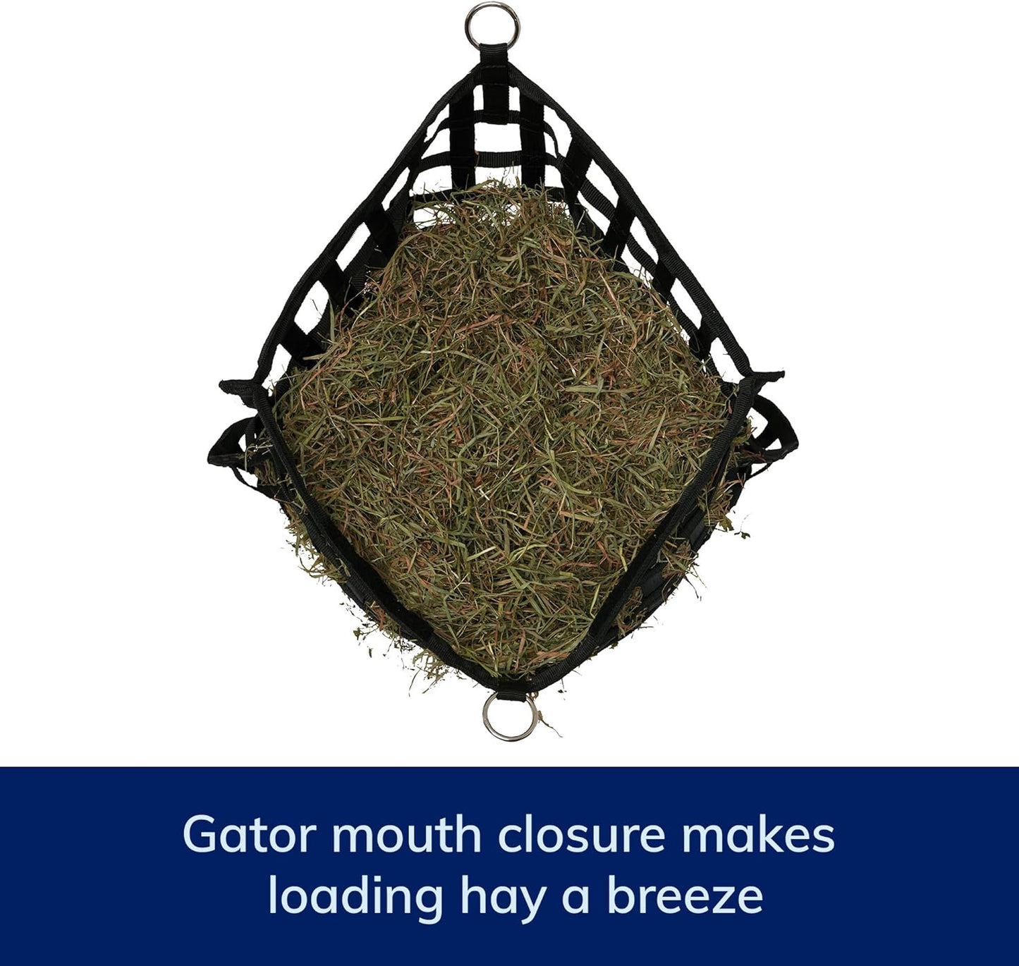 SmartEquine Slow Feed Hay Bag for Horses | Hay Feeder Net with Resistant Nylon | Gator Mouth Enclosure for Easy Loading | 2 Flakes Bag | 31" x 24.5" | Black | 2" Holes