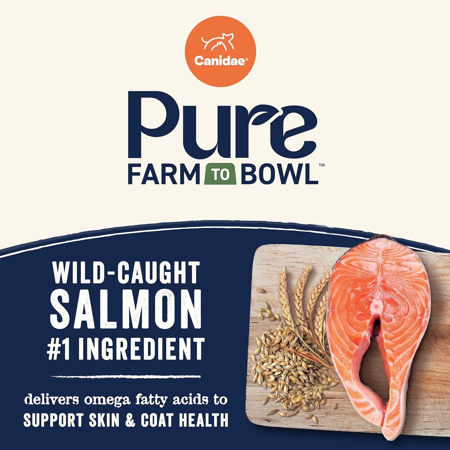 CANIDAE Pure Farm to Bowl Wild-Caught Salmon & Barley, Adult, Dry Dog Food, 22lb