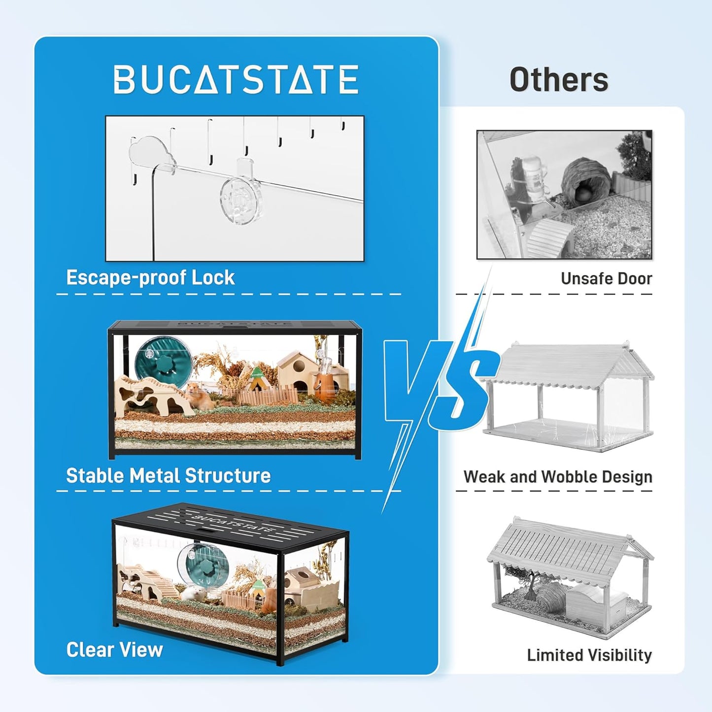 BUCATSTATE Hamster Cage Metal 2.0 - Small Animal Habitats Large Stackable with Top Access Easy Assemble 39.3L*19.7W*20.6H Inches Dwarf Syrian Hamster House for Guinea Pig, Gerbil (774sq inch Black)