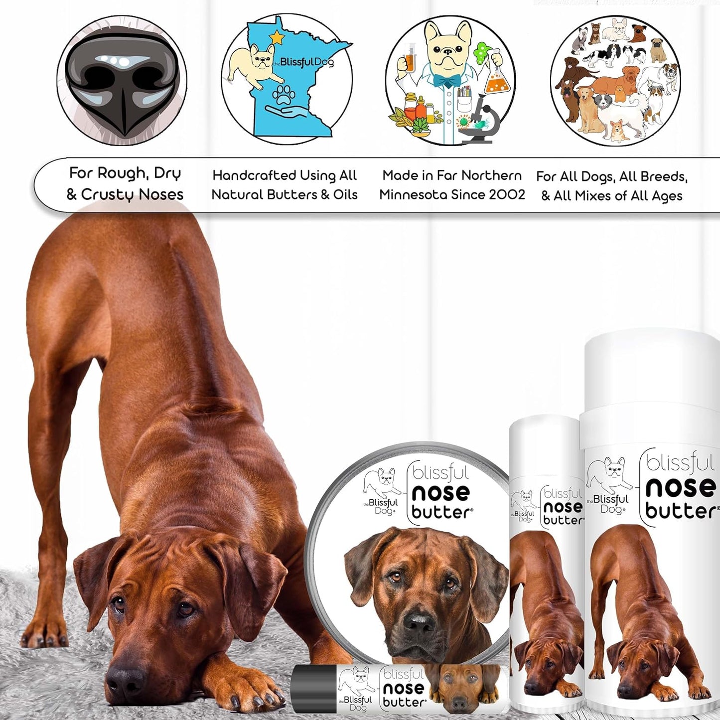 The Blissful Dog Rhodesian Ridgeback Unscented Nose Butter - Dog Nose Butter, 2 Ounce