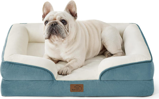 Bedsure Orthopedic Dog Bed Medium Size Dogs - Washable Medium Dog Cat Bed Waterproof, Comfort Pet Couch Sofa with Washable Removable Cover, Pets Bed with Nonskid Bottom, Dune Haze Blue, 28"