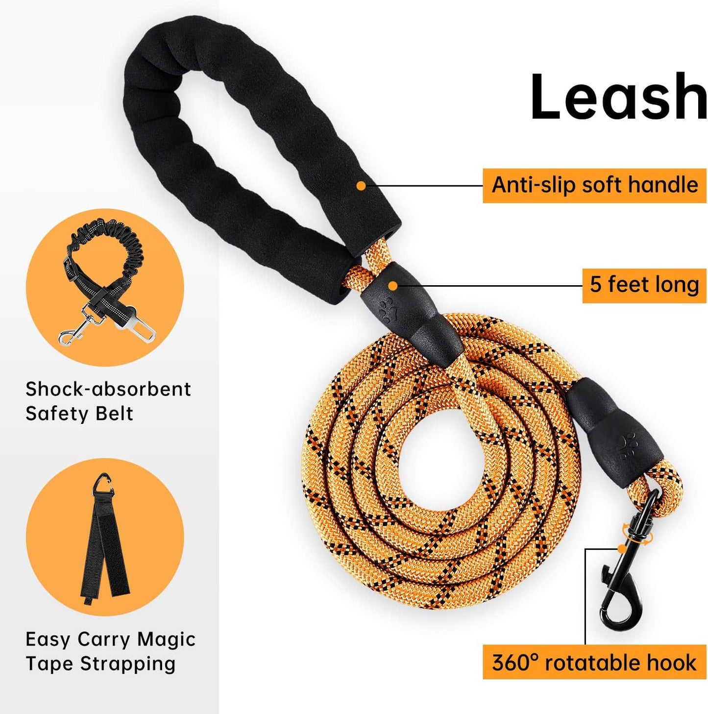 IVY&LANE No Pull Dog Harness for Small Dogs, Vest Harness with Leash, Safety Belt and Storage Strap, Fully Adjustable, 360° Reflective Strip, Soft Handle (Orange, S)
