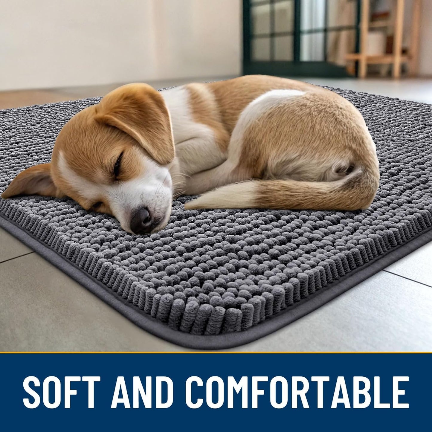 Smiry Dog Door Mat for Muddy Paws 36x24, Absorbs Moisture and Dirt Doormat, Non-Slip Washable Quick Dry Chenille Front Door Mat Indoor Entrance, Entryway Carpet for Inside Floor, Dark Grey