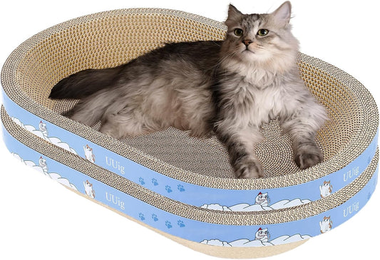 Cat Scratcher, 2pcs-23.6x14.9 inches Large Cat Scratching Board, Cardboard Cat Scratchers for Indoor Cats, Oval Cat Scratch Pad Bed with Catnip