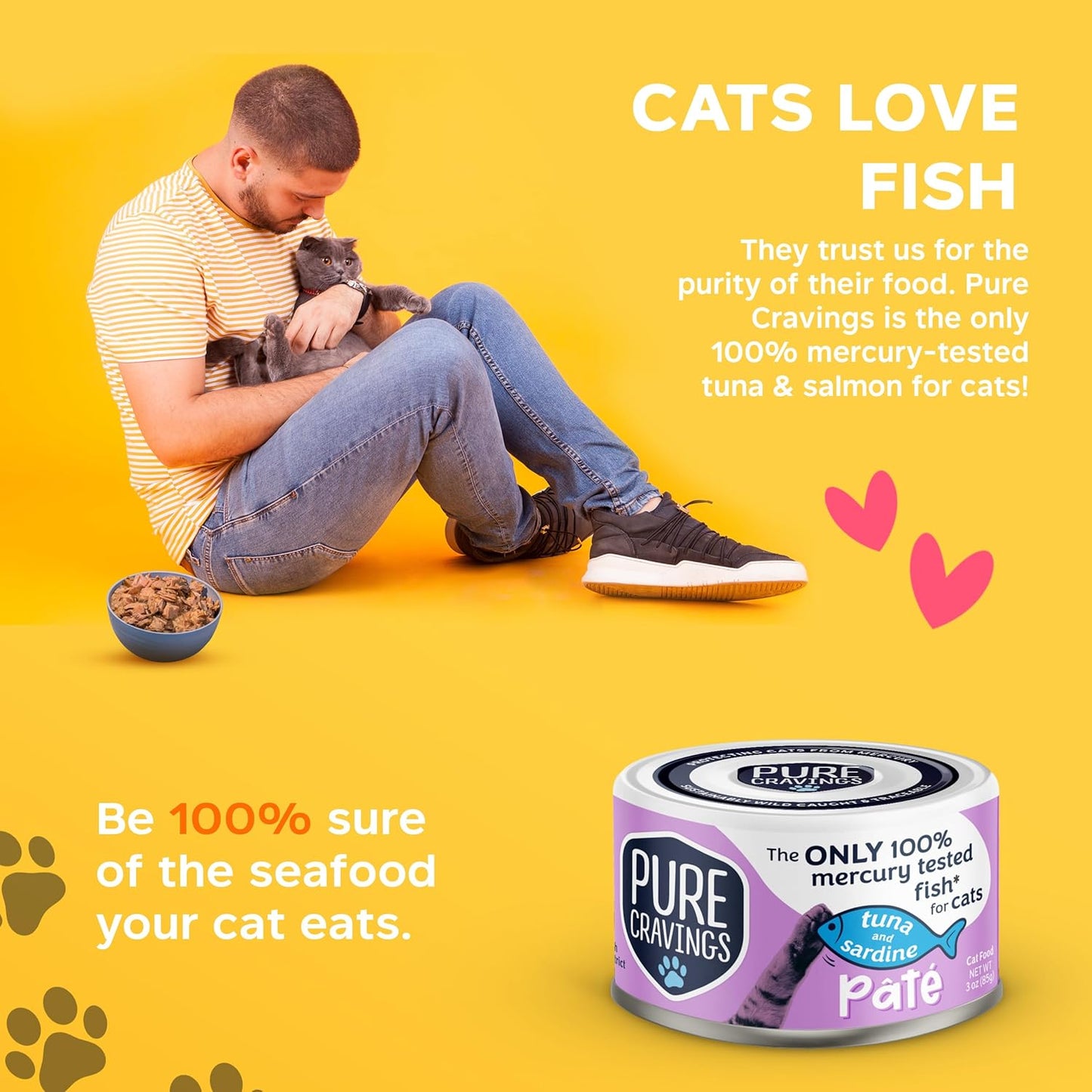 Tuna and Sardine Pate, Canned Wet Cat Food, 100% Mercury-Tested, Moist Can Fish, Grain-Free Protein, Non-GMO, 12 Pack