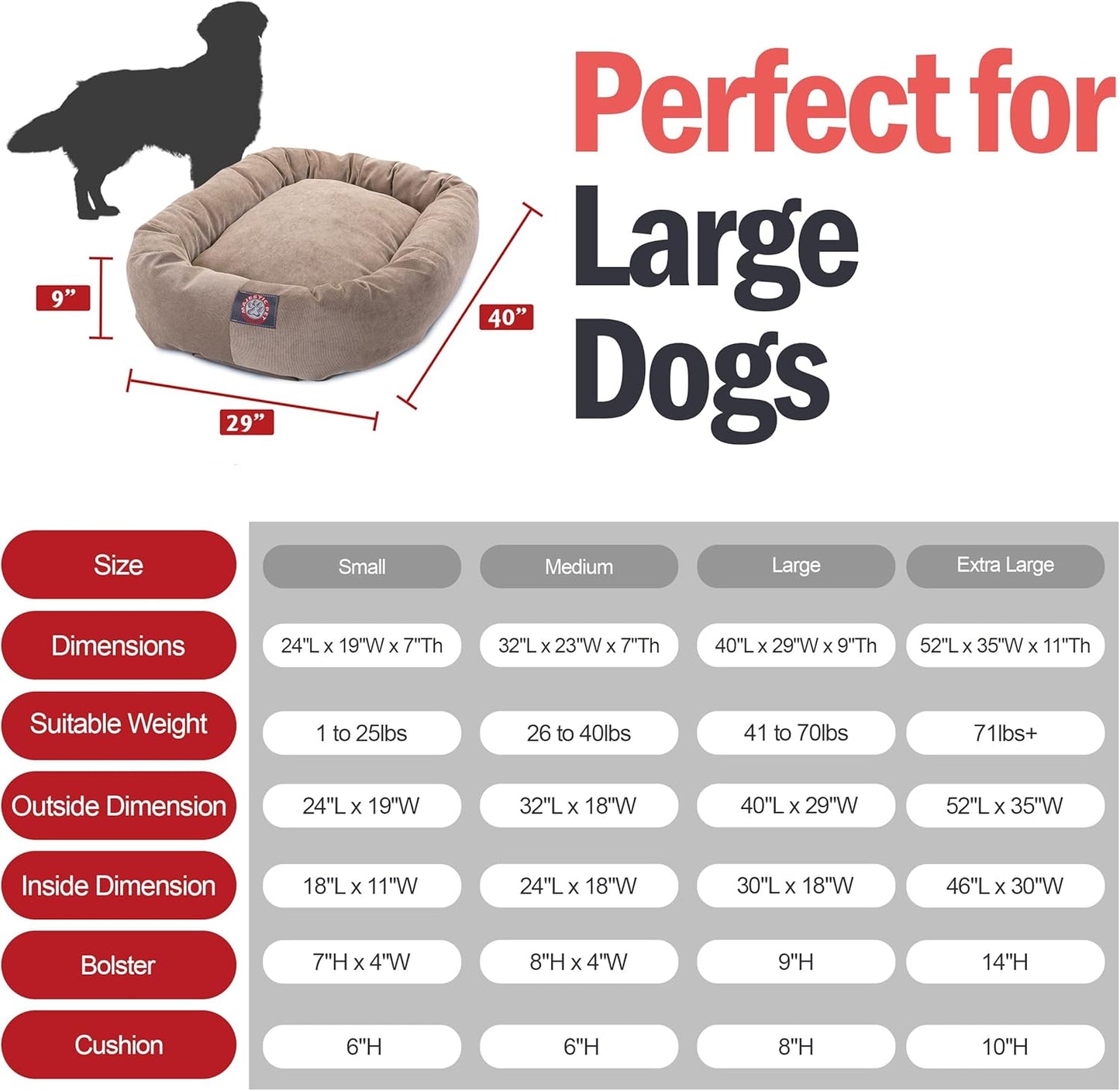 Majestic Pet 40 Inch Micro Velvet Calming Dog Bed Washable – Cozy Soft Round Dog Bed with Spine for Head Support - Fluffy Donut Dog Bed 40x29x9 (inch) – Round Pet Bed Large – Pearl