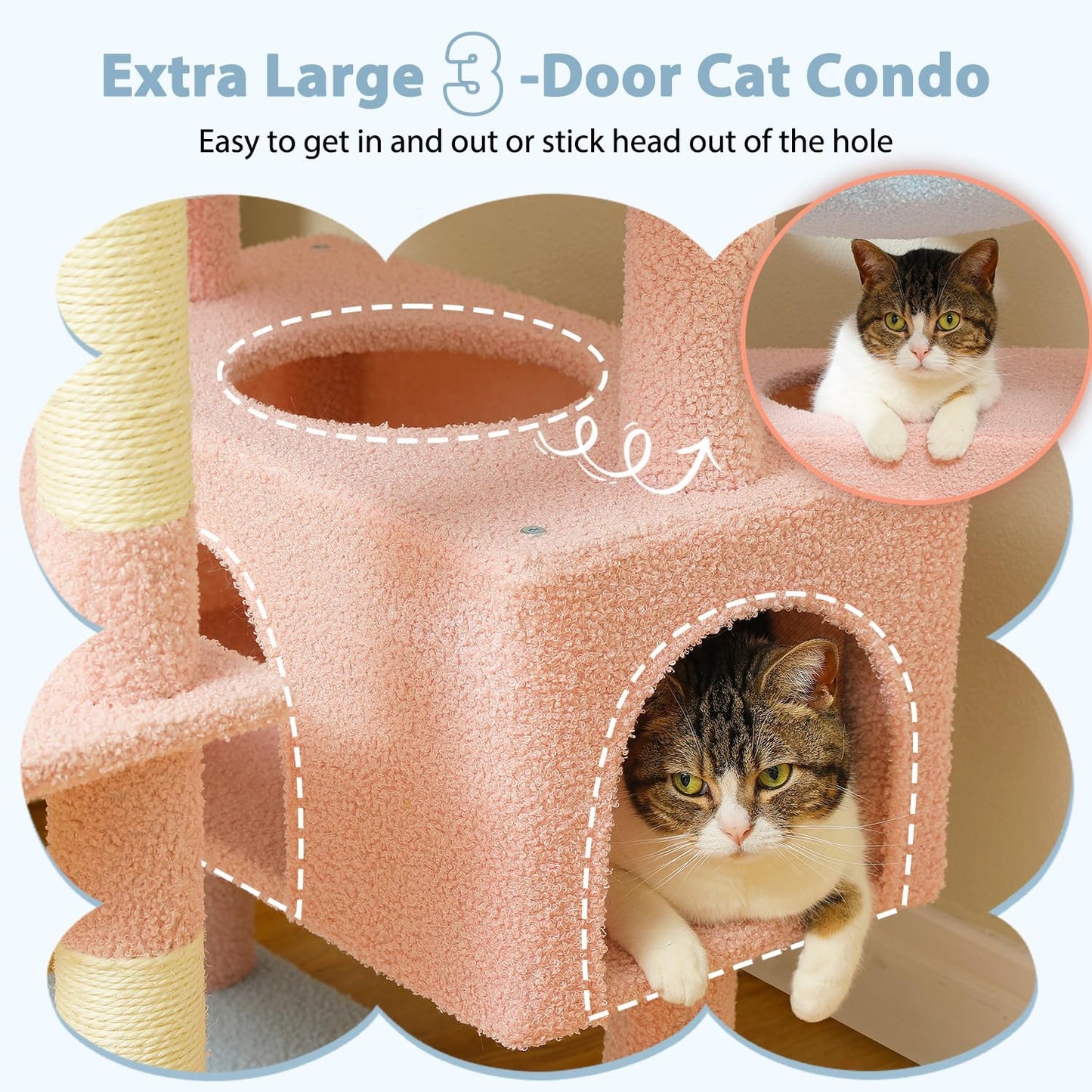 PAWZ Road Flower Cat Tree, 72 Inches Large Cat Tower with Steel Frame Hammock and 7 Scratching Posts, Tall Cat Tree with 2 Condos and Perches for Large Indoor Cats - Blue