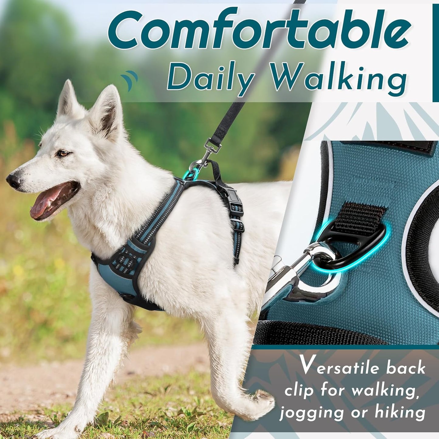 Eagloo Dog Harness Medium Sized Dog, No Pull Service Vest with Reflective Strips and Control Handle, Adjustable and Comfortable for Easy Walking, No Choke Pet Harness with 2 Metal Rings, Dark Green, M