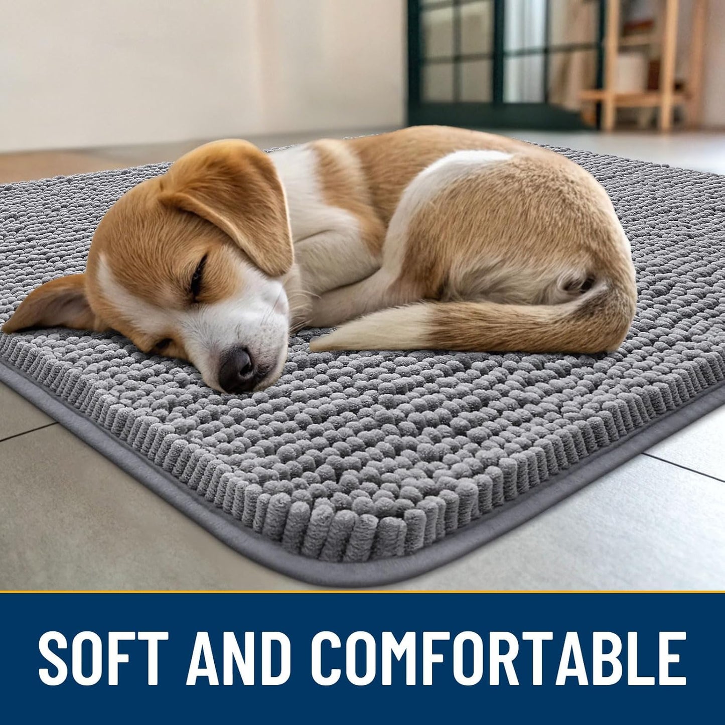 Smiry Dog Door Mat for Muddy Paws 47x24, Absorbs Moisture and Dirt Doormat, Non-Slip Washable Quick Dry Chenille Front Door Mat Indoor Entrance, Entryway Carpet for Inside Floor, Grey