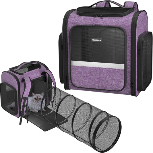 Pawtners Cat Carrier Backpacks Expandable Cat Backpack with Breathable Mesh, Pet Carrier Backpack for Cats Small Dogs Puppies Up to 18 Lbs, Dog Carrier Backpack for Travel Hiking Camping Outdoor