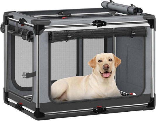 Collapsible Dog Crate: 42 Inch Foldable Soft Sided Dog Crate for Extra Large Dogs, Portable Dog Travel Kennel with Soft Mat for Indoors & Outdoors, Grey (42" L x 31" W x 31" H)