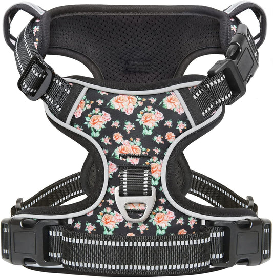 Timos Dog Harness, NO Need Go Over Dogs Head 3 Snap Buckles with 2 Leash Clips, Adjustable Soft Padded No-Pull Dog Harness, Reflective No-Choke Pet Oxford Vest for Small Medium Large Dogs