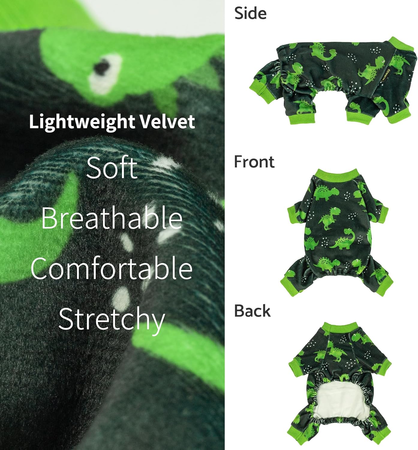 Fitwarm Dinosaur Dog Fleece Pajamas, Warm Clothes for Small Dogs Boy, Cozy Pet Onesie with Feet, Dark Green, Bright Green, Small