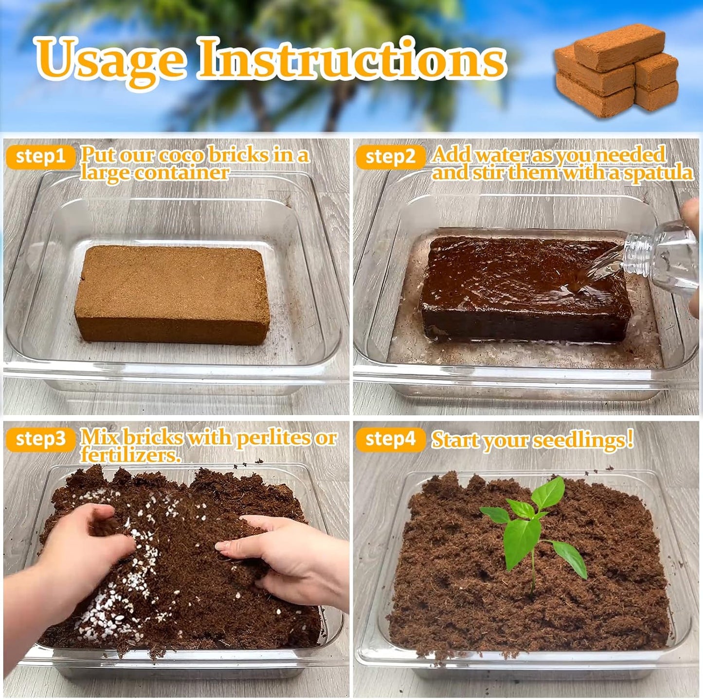 Riare 2pcs Organic Coco Coir Bricks Soil Blocks- 100% Natural Compressed Coco Peat Brick Coconut Fiber Substrate with Low EC& pH Balance, High Expansion Coco Coir Pith Coconut Husk for Garden